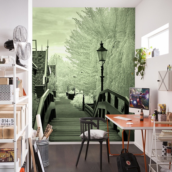 Wall Murals: Snowy landscape with a wooden bridge 0