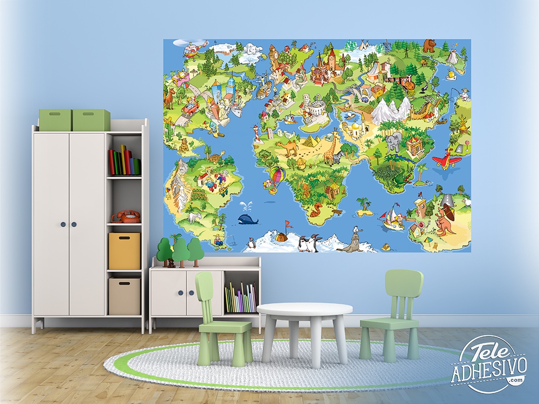 Wall Murals: Animated child world map