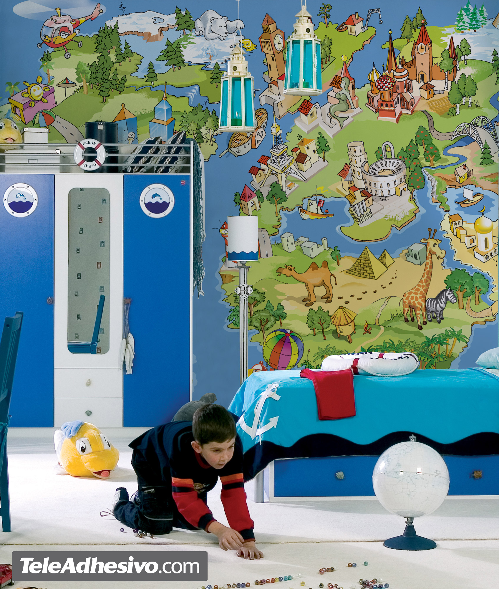 Wall Murals: Animated child world map