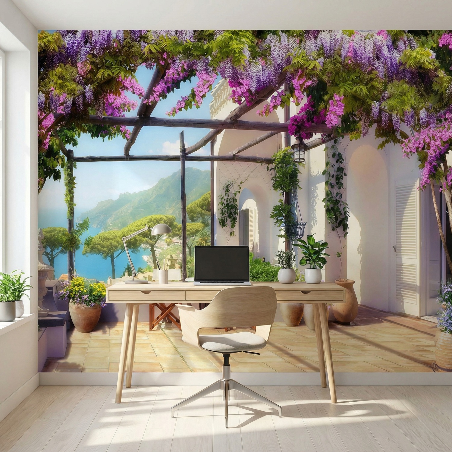 Wall Murals: Mediterranean beachfront terrace