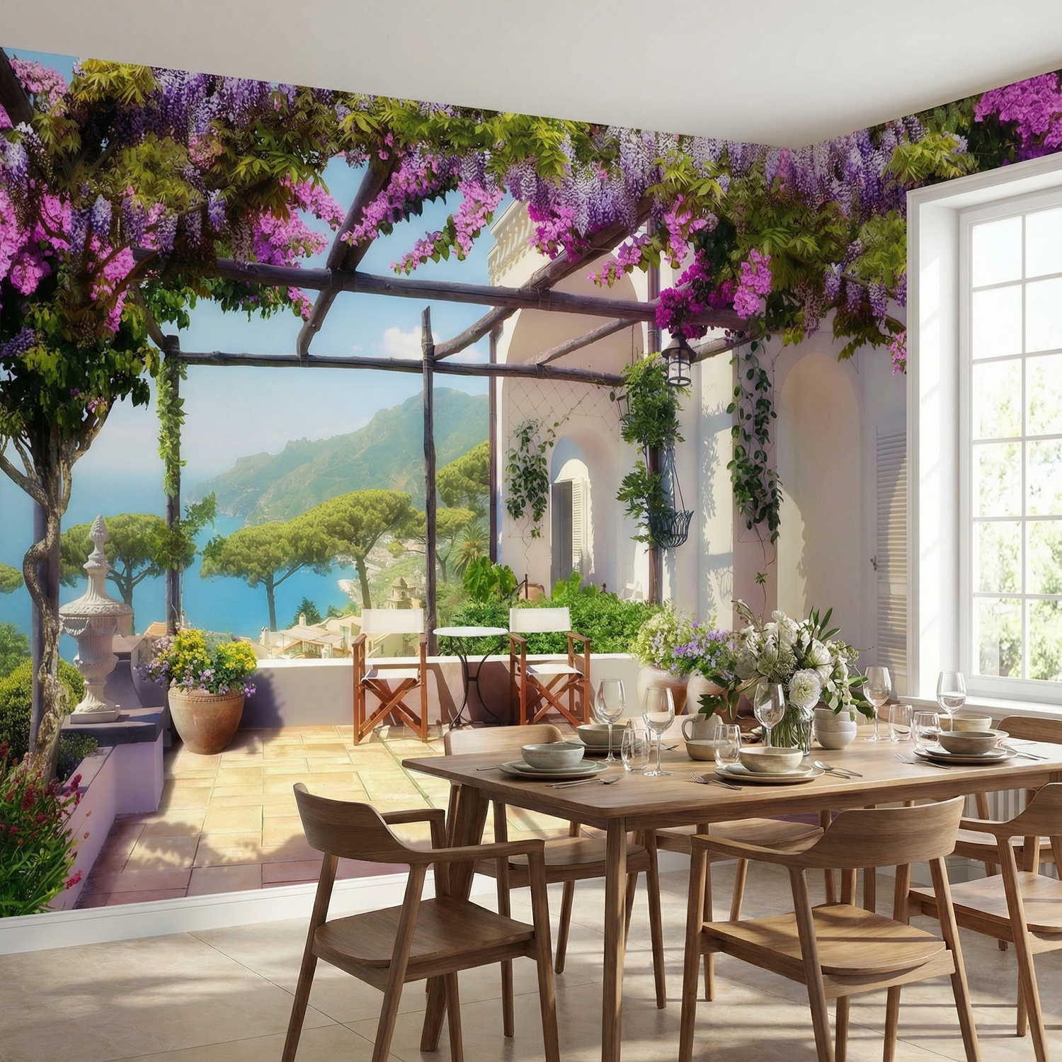 Wall Murals: Mediterranean beachfront terrace