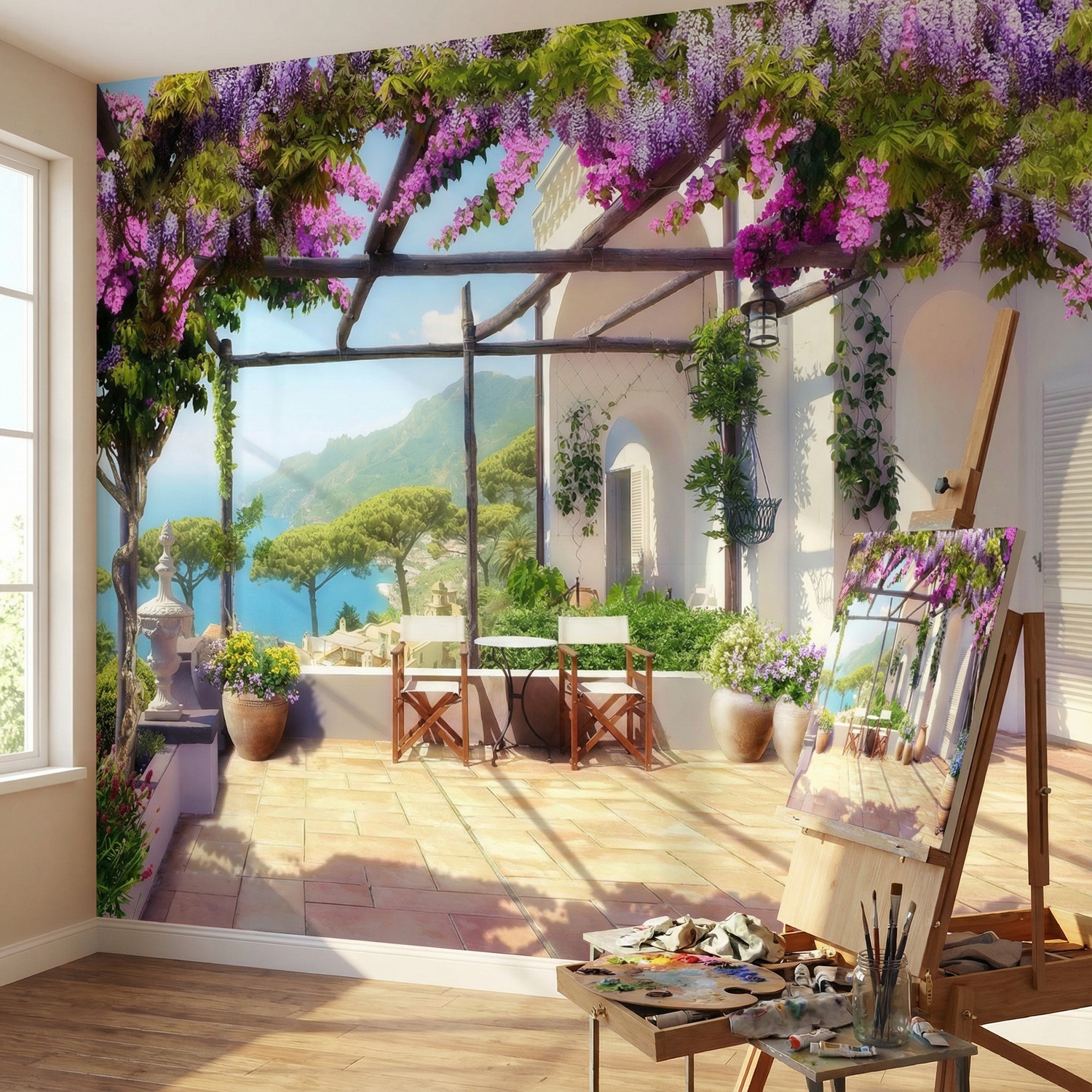 Wall Murals: Mediterranean beachfront terrace