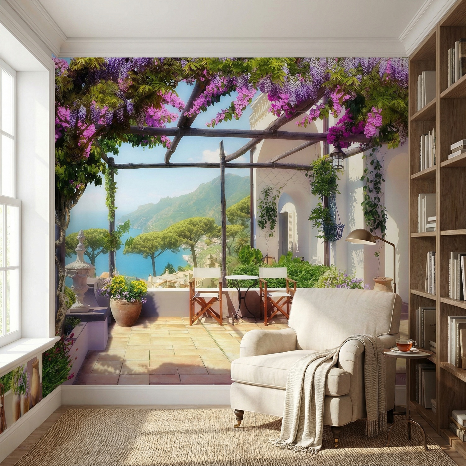 Wall Murals: Mediterranean beachfront terrace