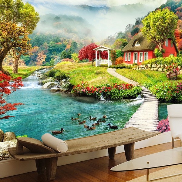 Wall Murals: Cottage by the river 0