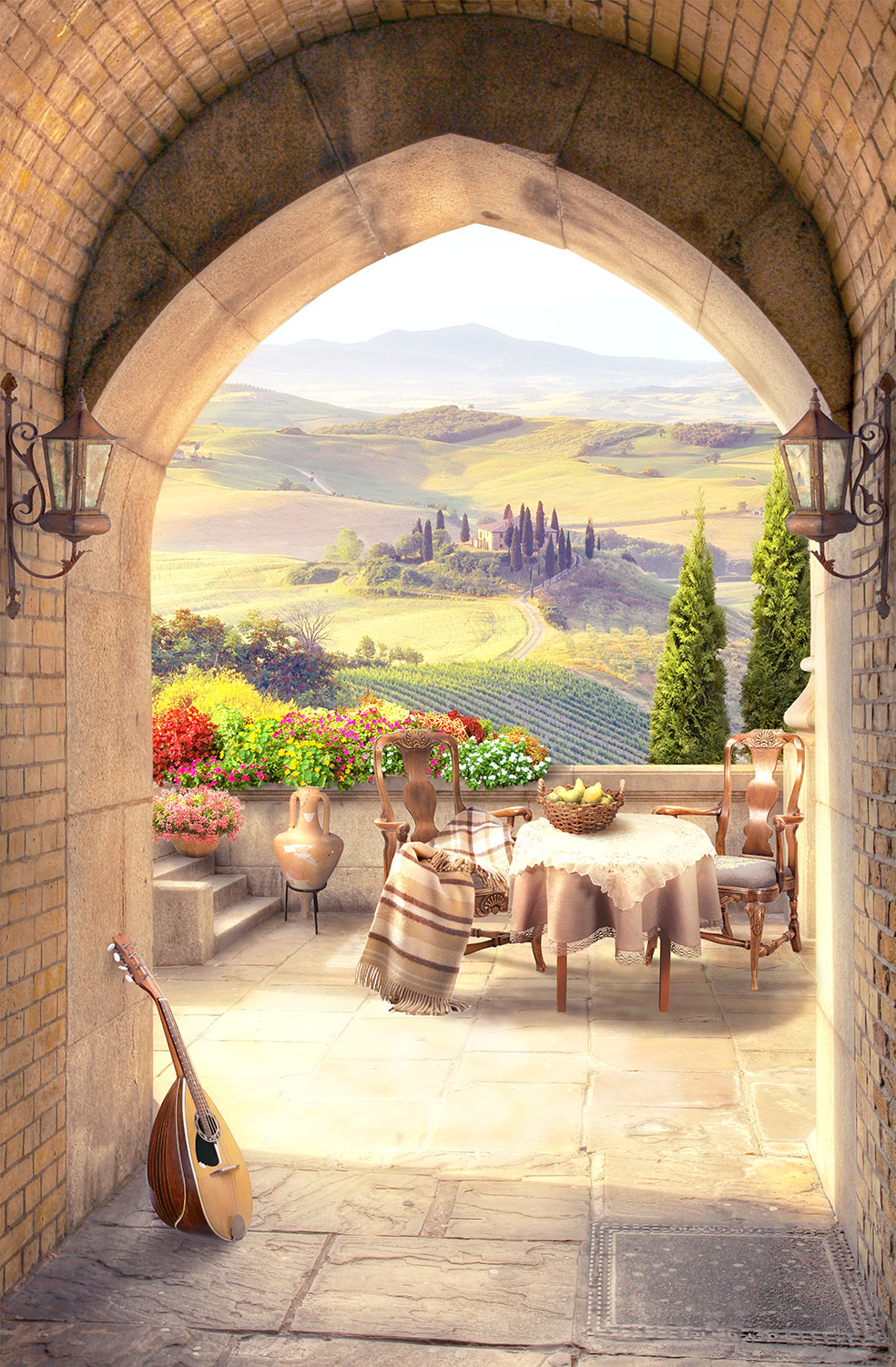 Wall Murals: Pointed arch in country house