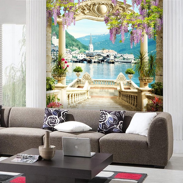 Wall mural Stairs in the Alpine lake