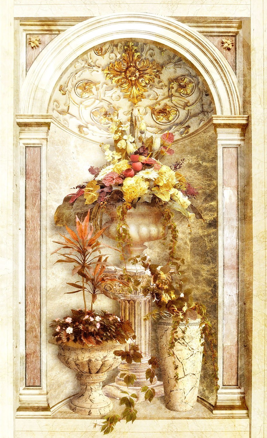 Wall Murals: Arch with flower arrangement