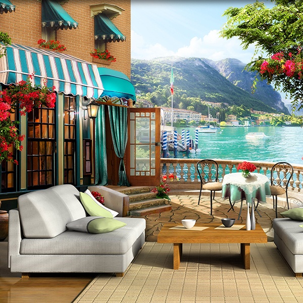 Wall mural Restaurant terrace by the lake