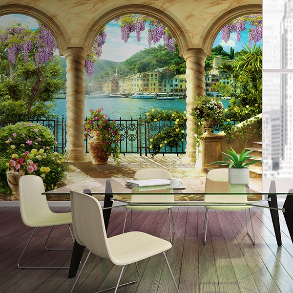 Wall Murals: Columns lakeside patio