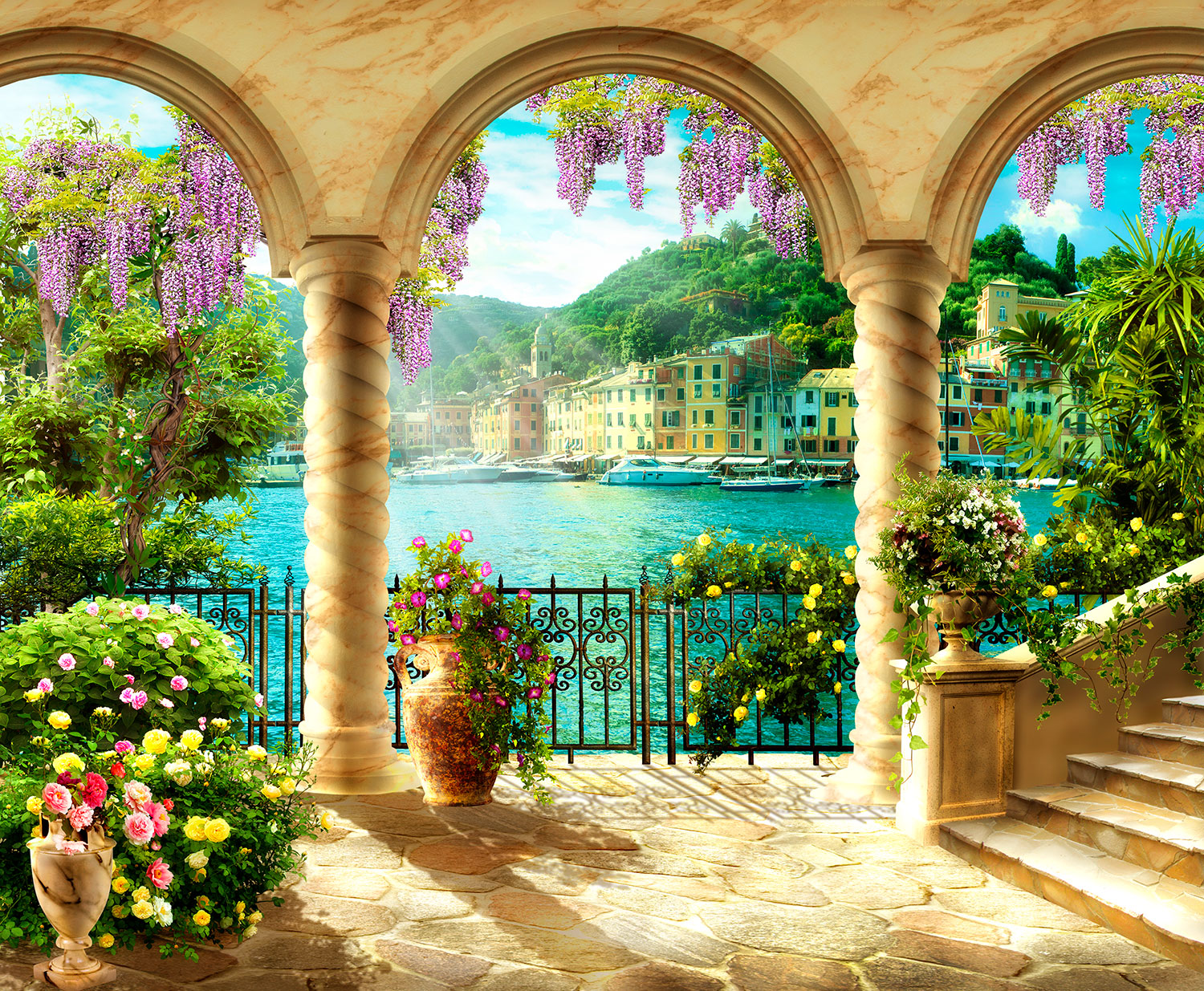 Wall Murals: Columns lakeside patio