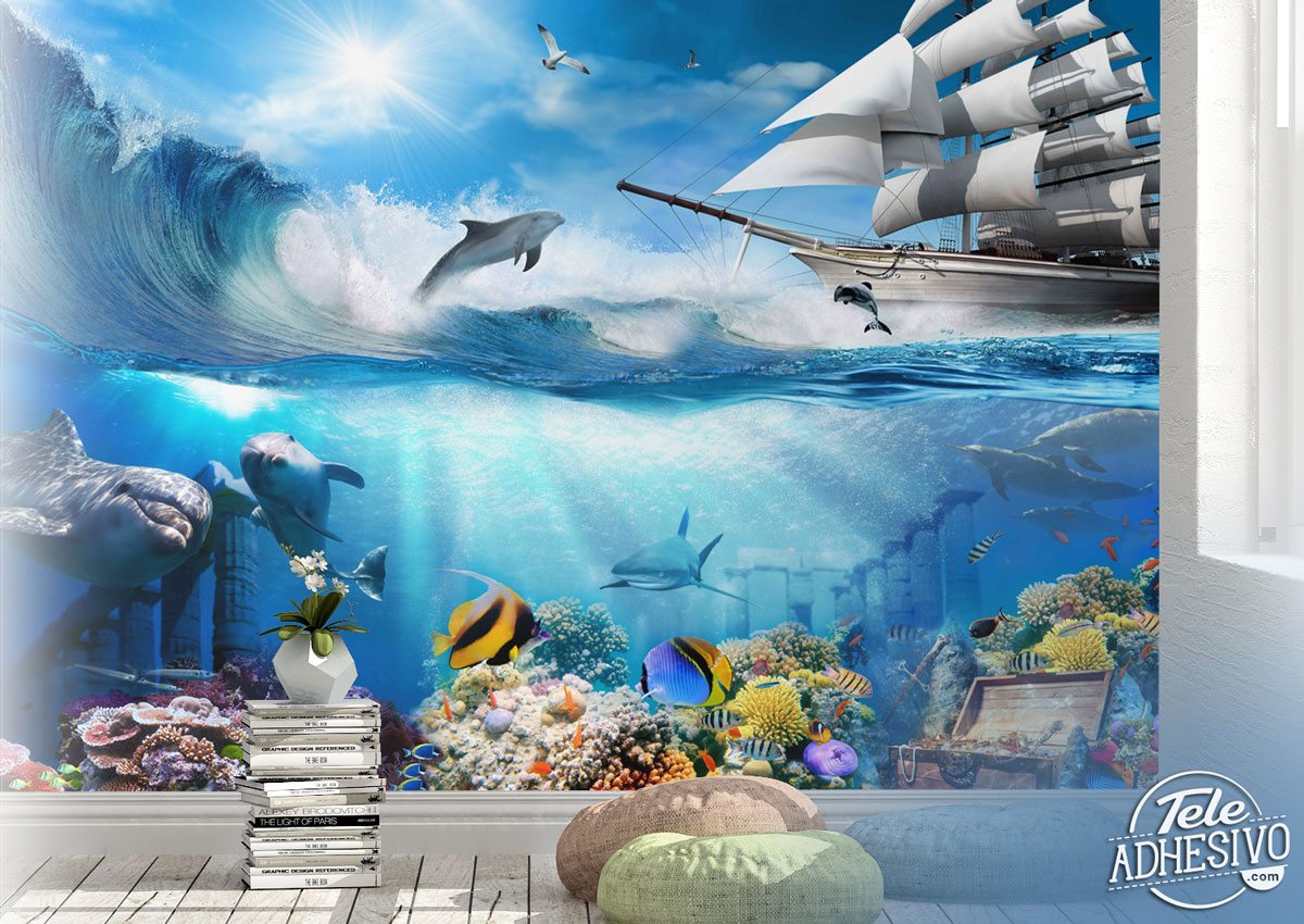 Wall Murals: Dolphin marine background