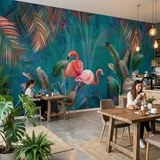 Wall Murals: Flamingos on Turquoise Background 11