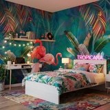 Wall Murals: Flamingos on Turquoise Background 12