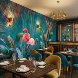 Wall Murals: Flamingos on Turquoise Background 15