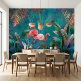 Wall Murals: Flamingos on Turquoise Background 4