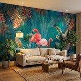 Wall Murals: Flamingos on Turquoise Background 6