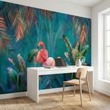 Wall Murals: Flamingos on Turquoise Background 7