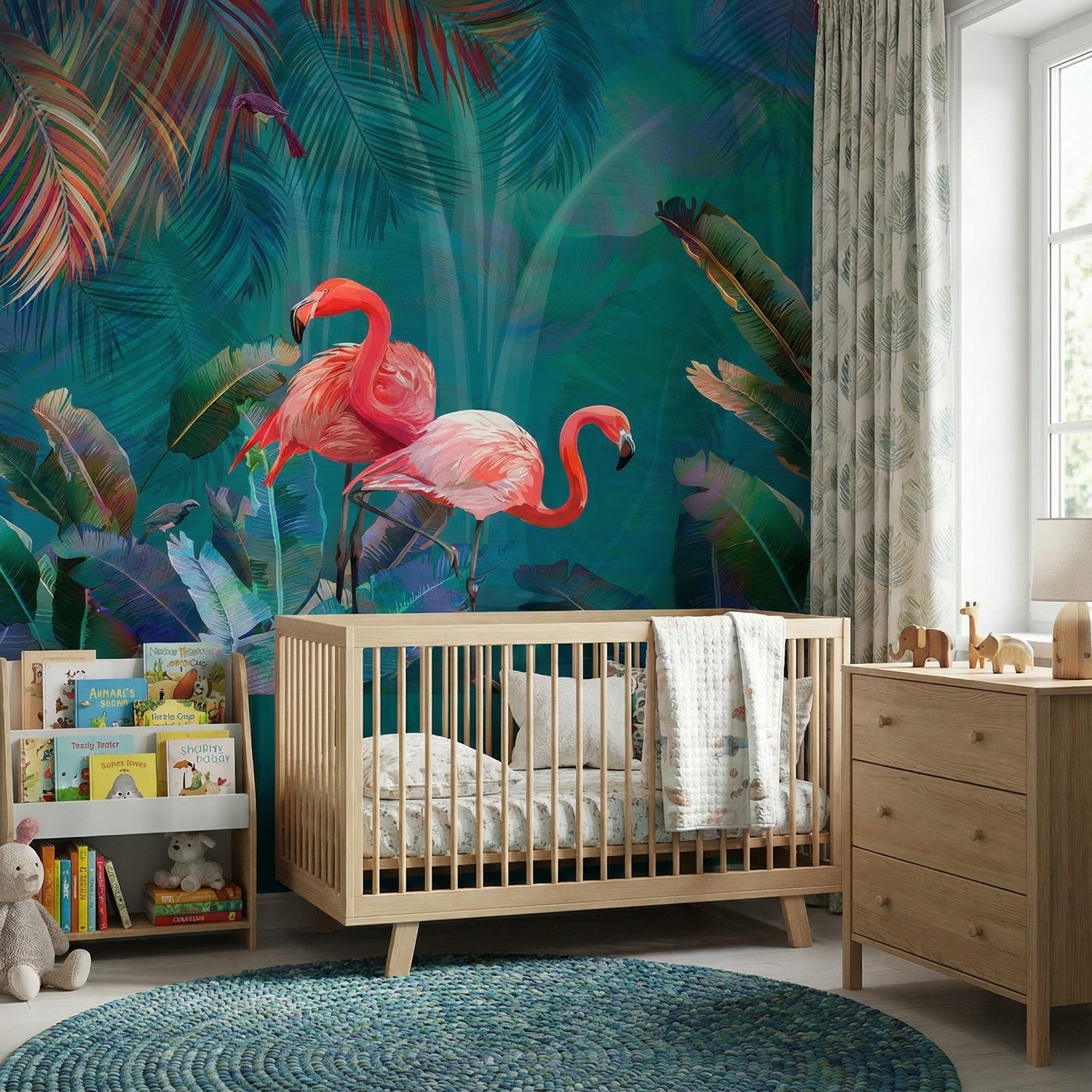 Wall Murals: Flamingos on Turquoise Background
