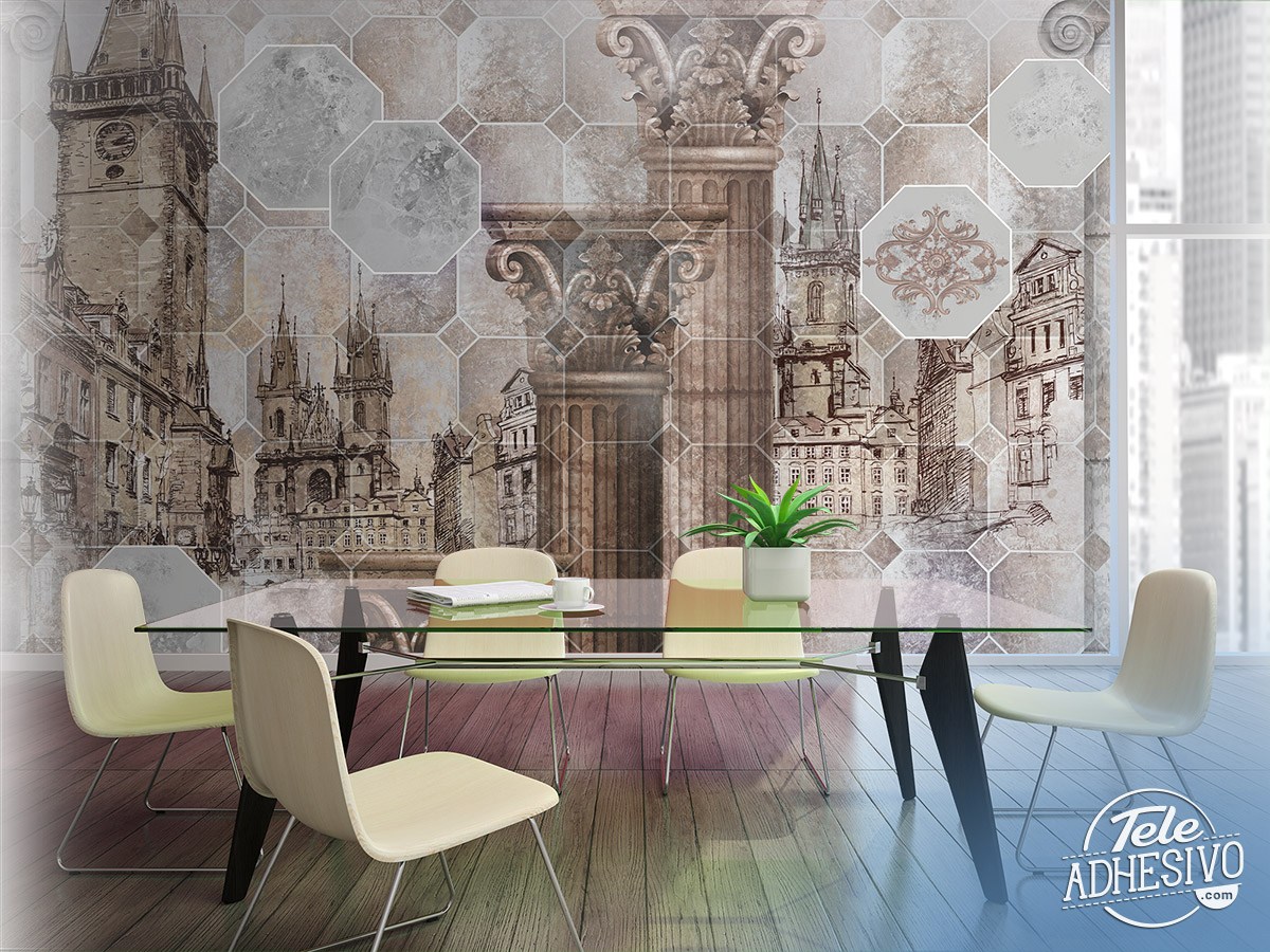 Wall Murals: European Old Town Collage