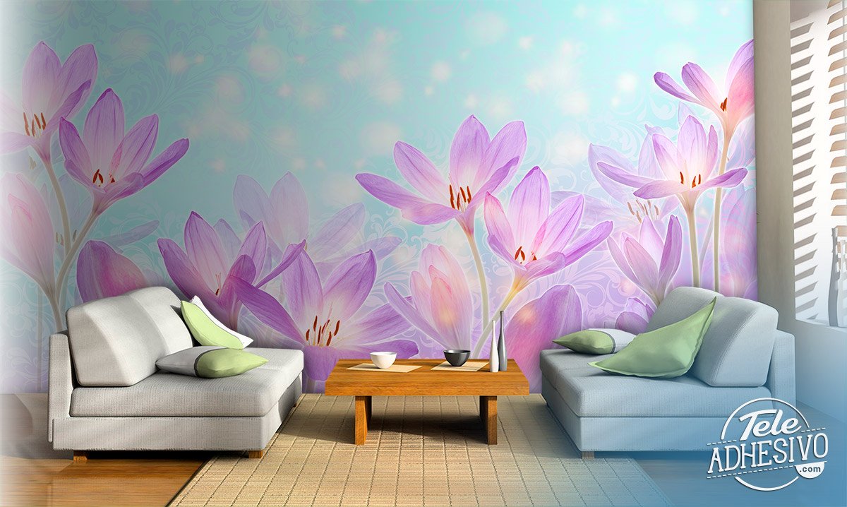 Wall Murals: Painted Violet Flowers