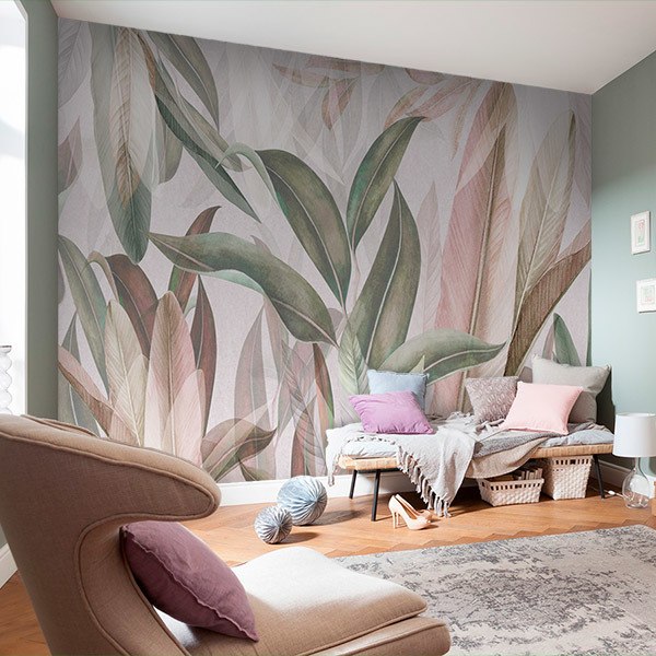 Wall Murals: Green and Red Leaves