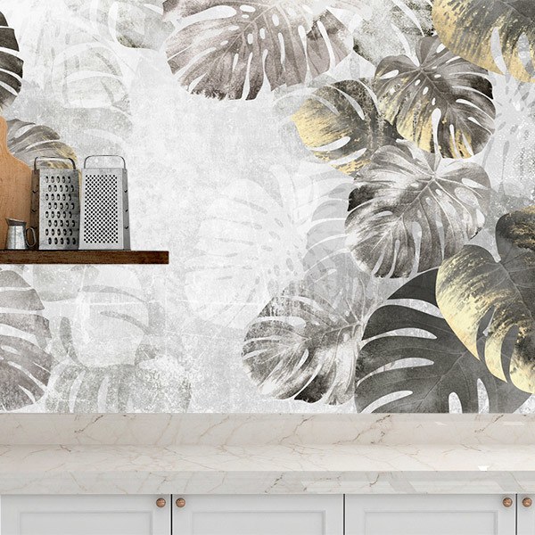 Wall Murals: Grey Palm Leaves