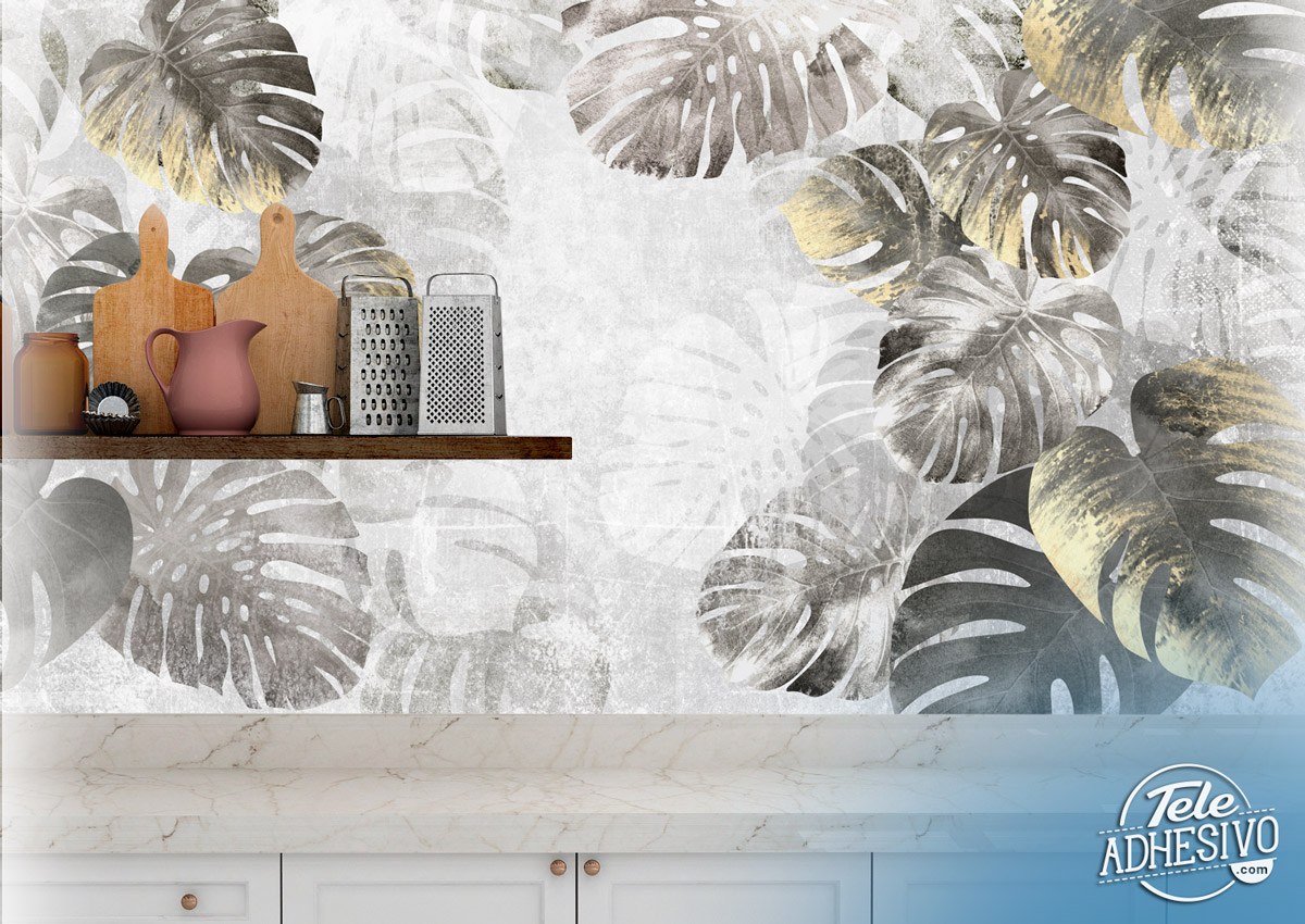 Wall Murals: Grey Palm Leaves