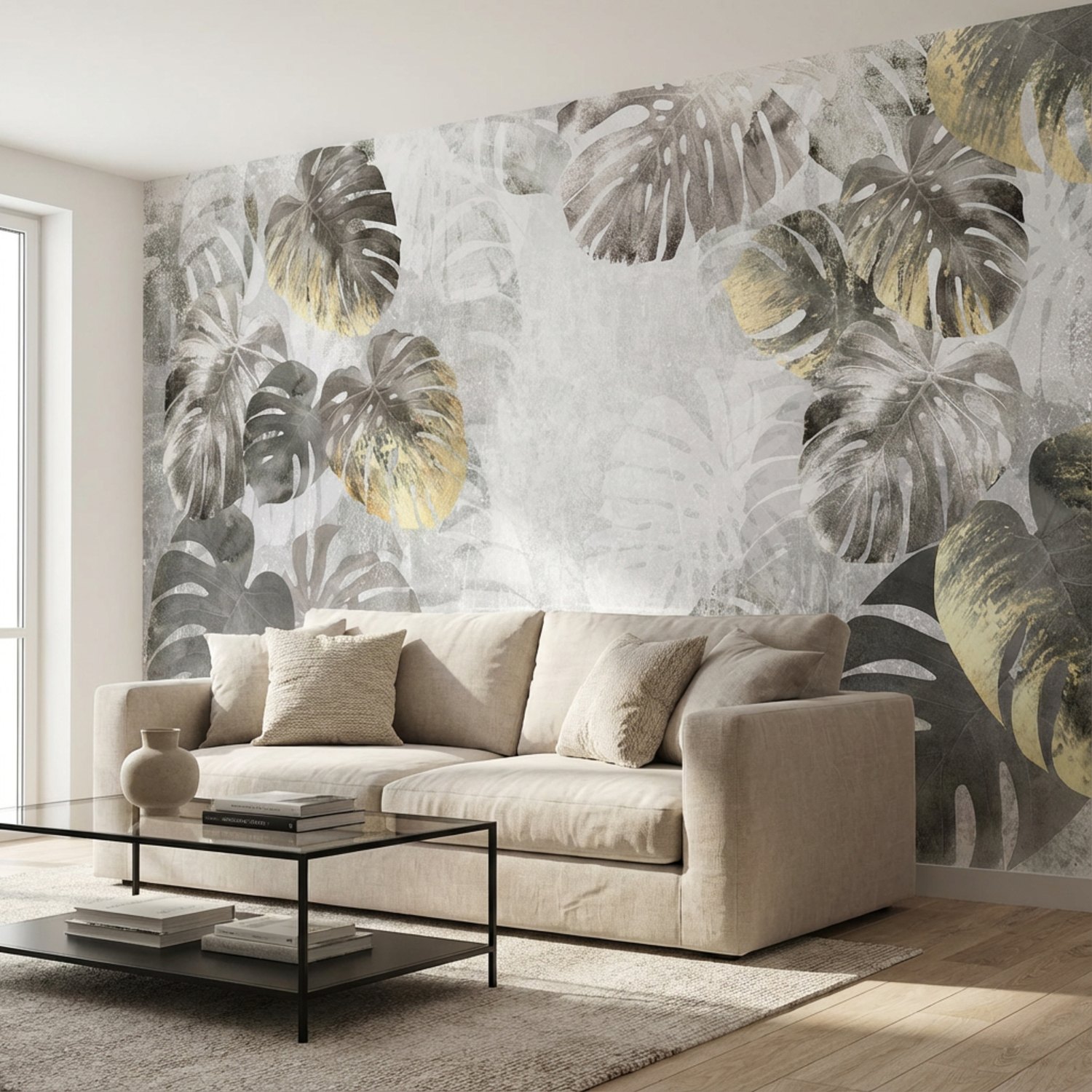 Wall Murals: Grey Palm Leaves