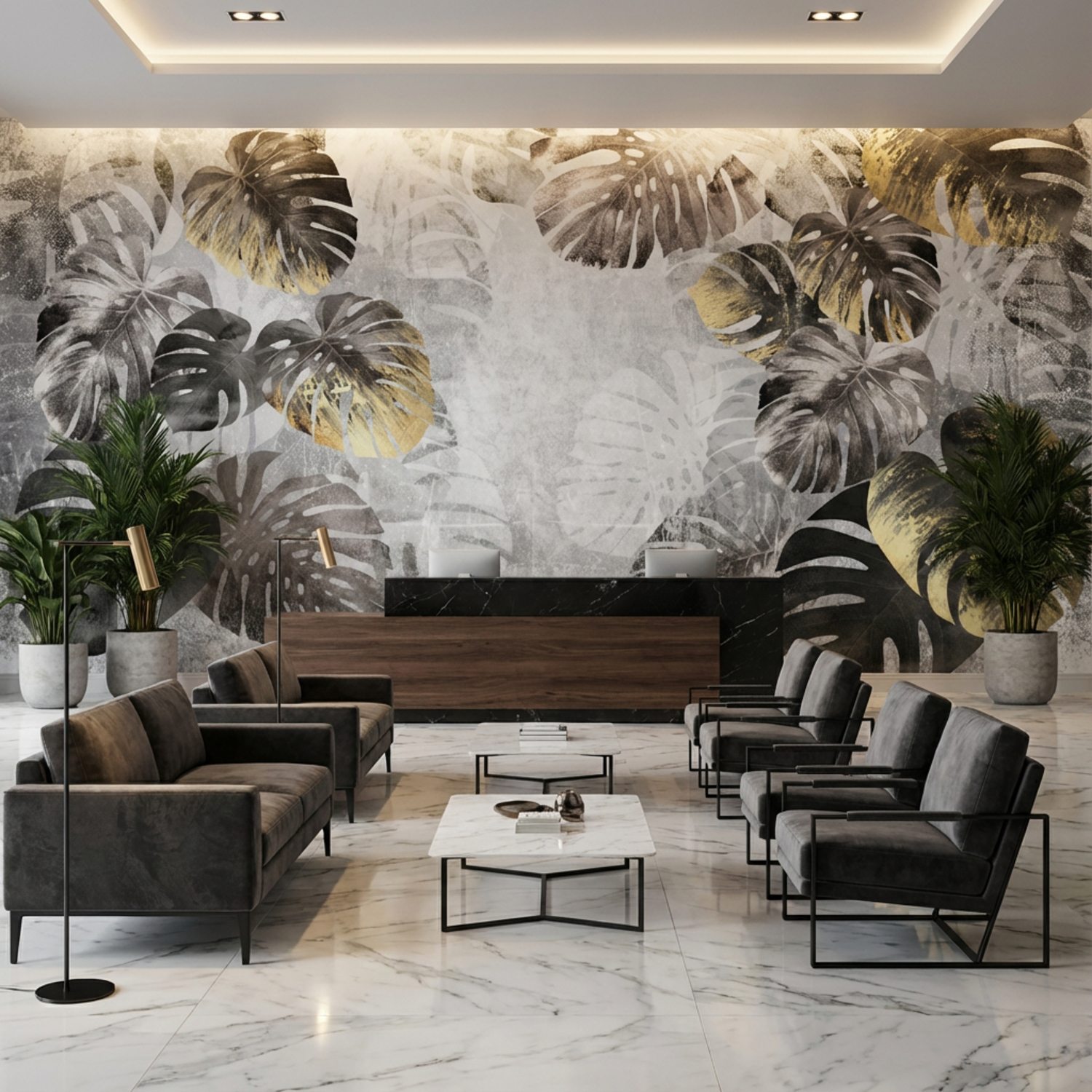 Wall Murals: Grey Palm Leaves