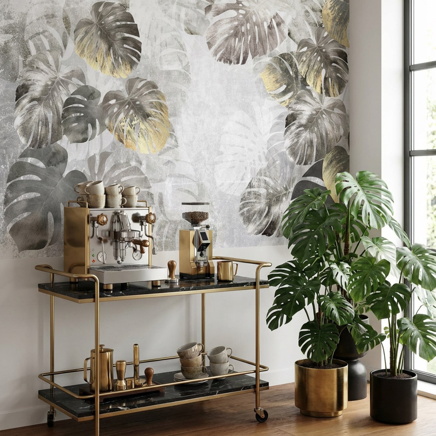 Wall Murals: Grey Palm Leaves