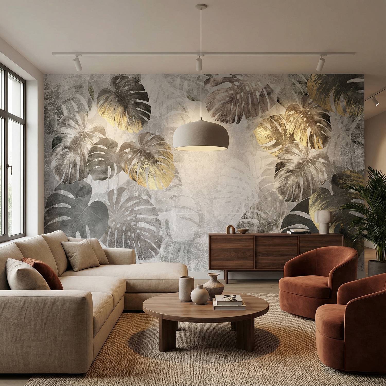 Wall Murals: Grey Palm Leaves
