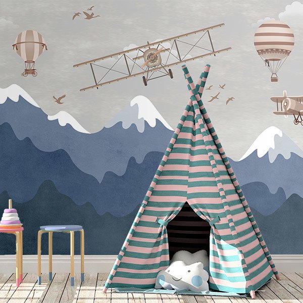 Wall Murals: Airplanes and Balloons between Mountains 0