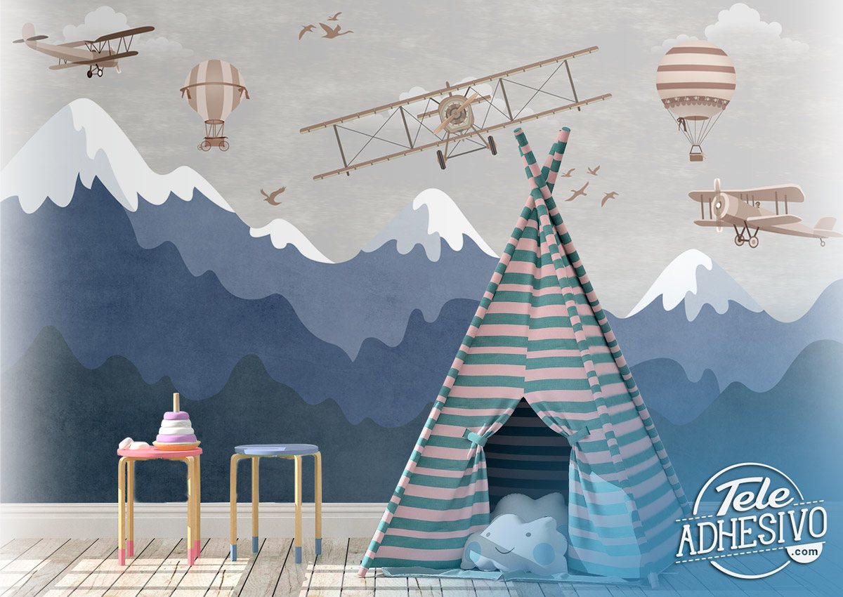 Wall Murals: Airplanes and Balloons between Mountains