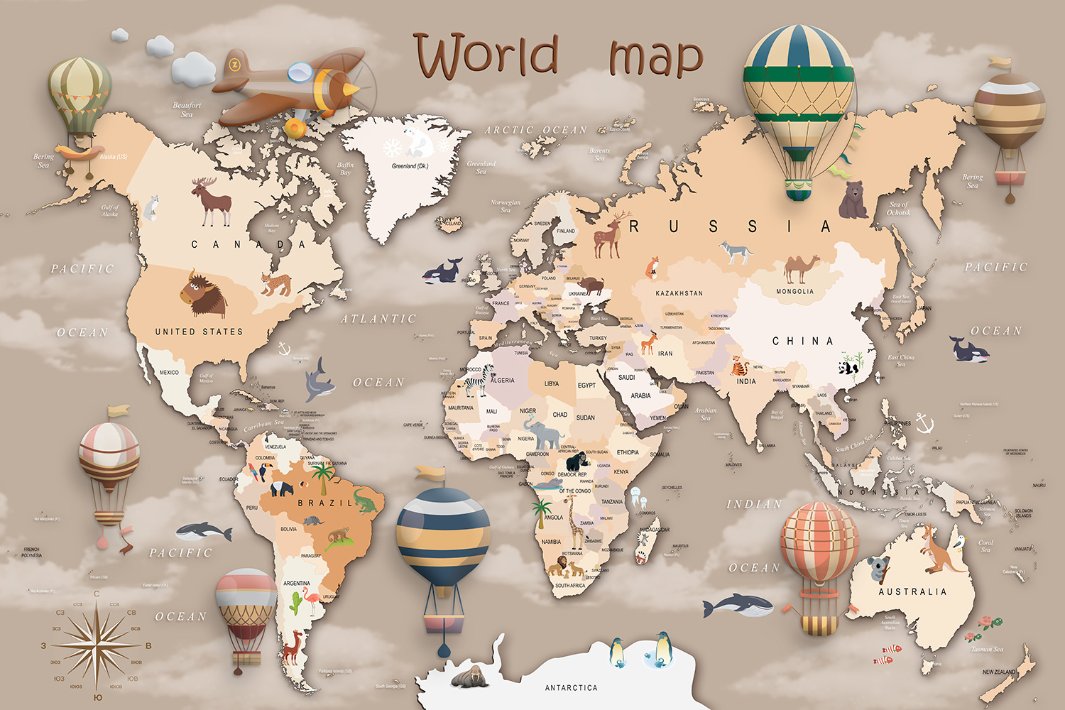 Wall Murals: World Map for Children