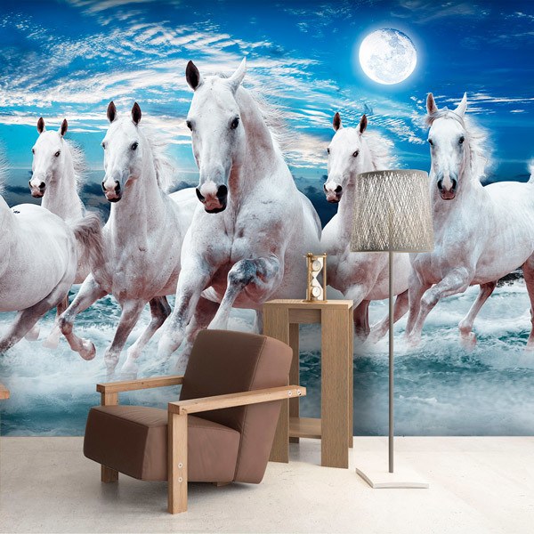 Wall Murals: White Horses on Water
