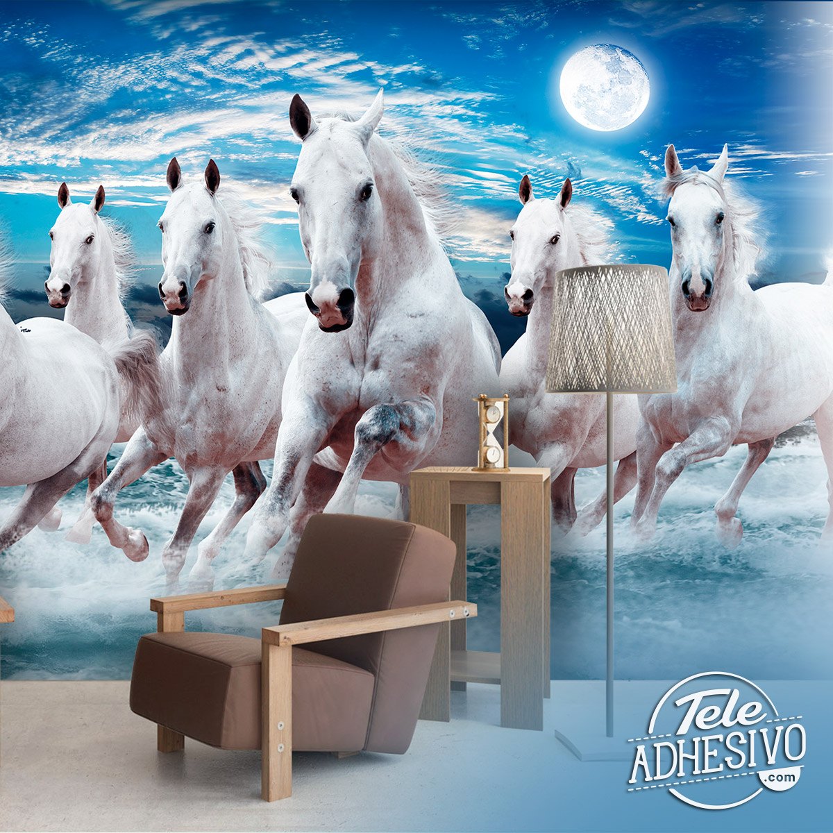 Wall Murals: White Horses on Water