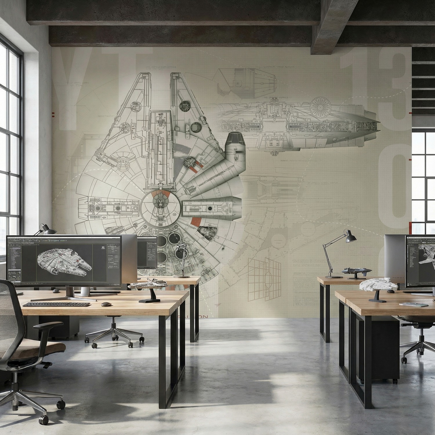 Wall Murals: Millennium Falcon Blueprints