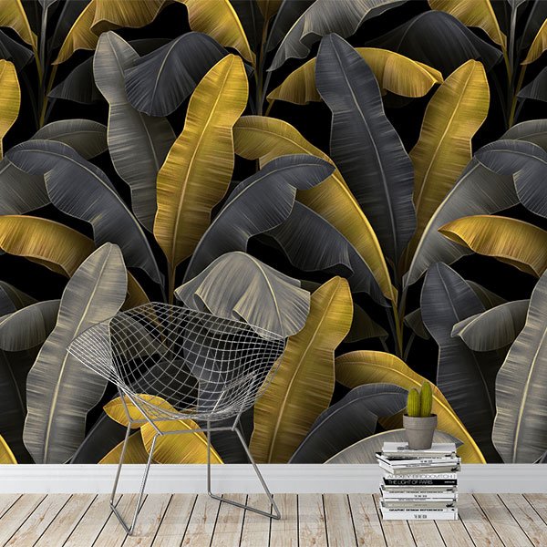 Wall Murals: Grey and Yellow Palm Leaves 0