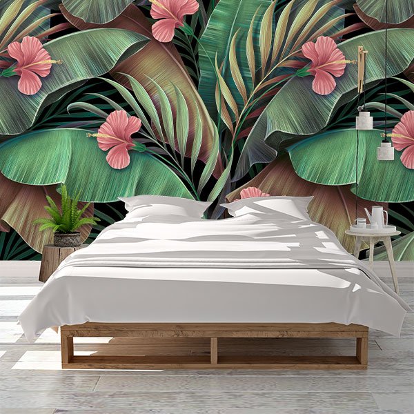 Wall Murals: Palms with Hibiscus Flowers 0