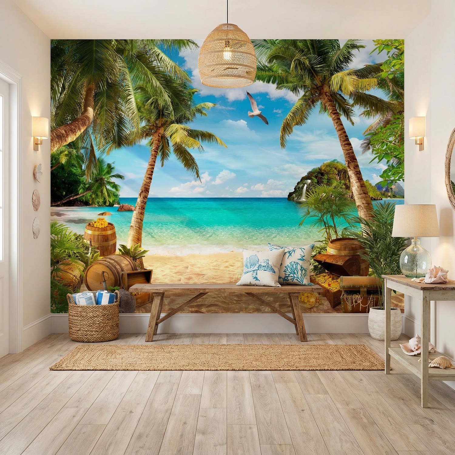 Wall Murals: Seagulls over the Treasure on the Beach