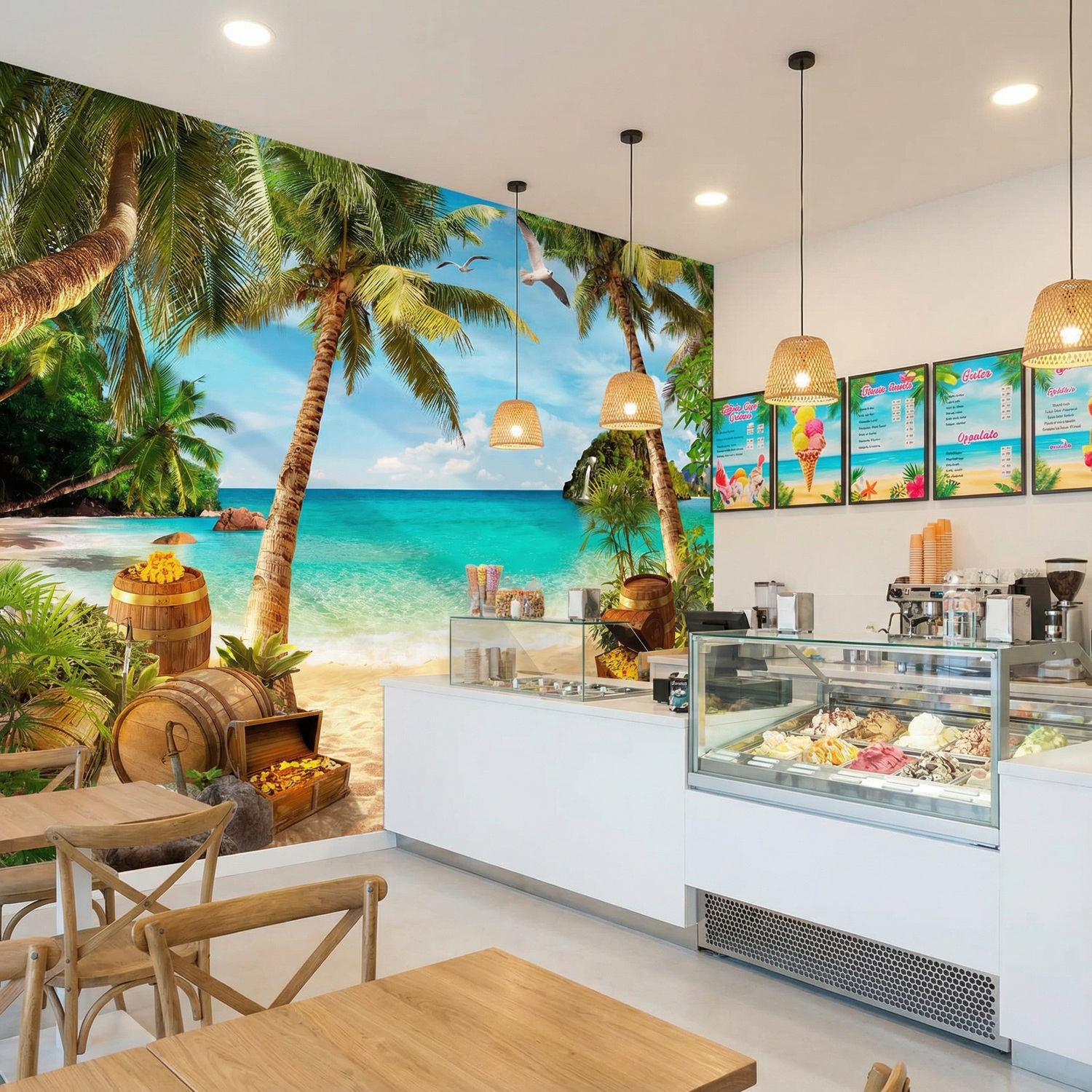 Wall Murals: Seagulls over the Treasure on the Beach