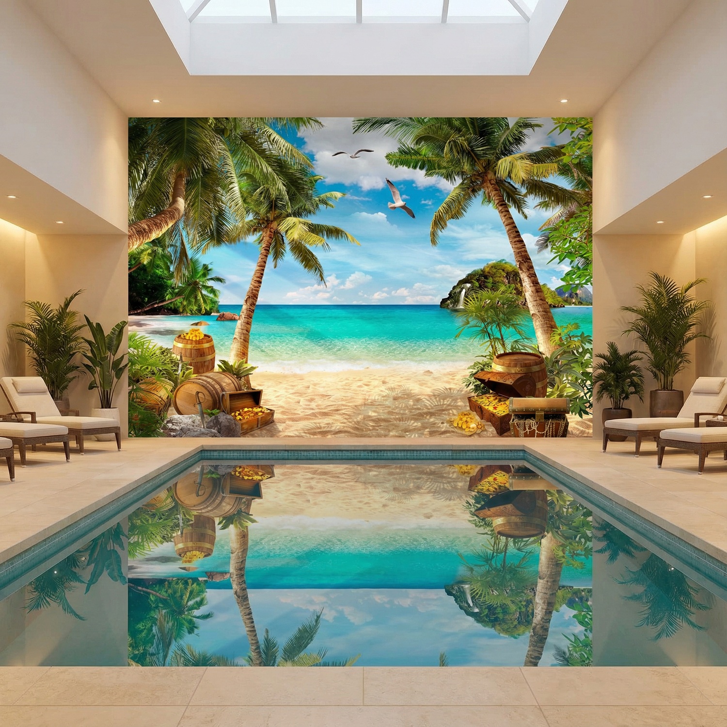 Wall Murals: Seagulls over the Treasure on the Beach