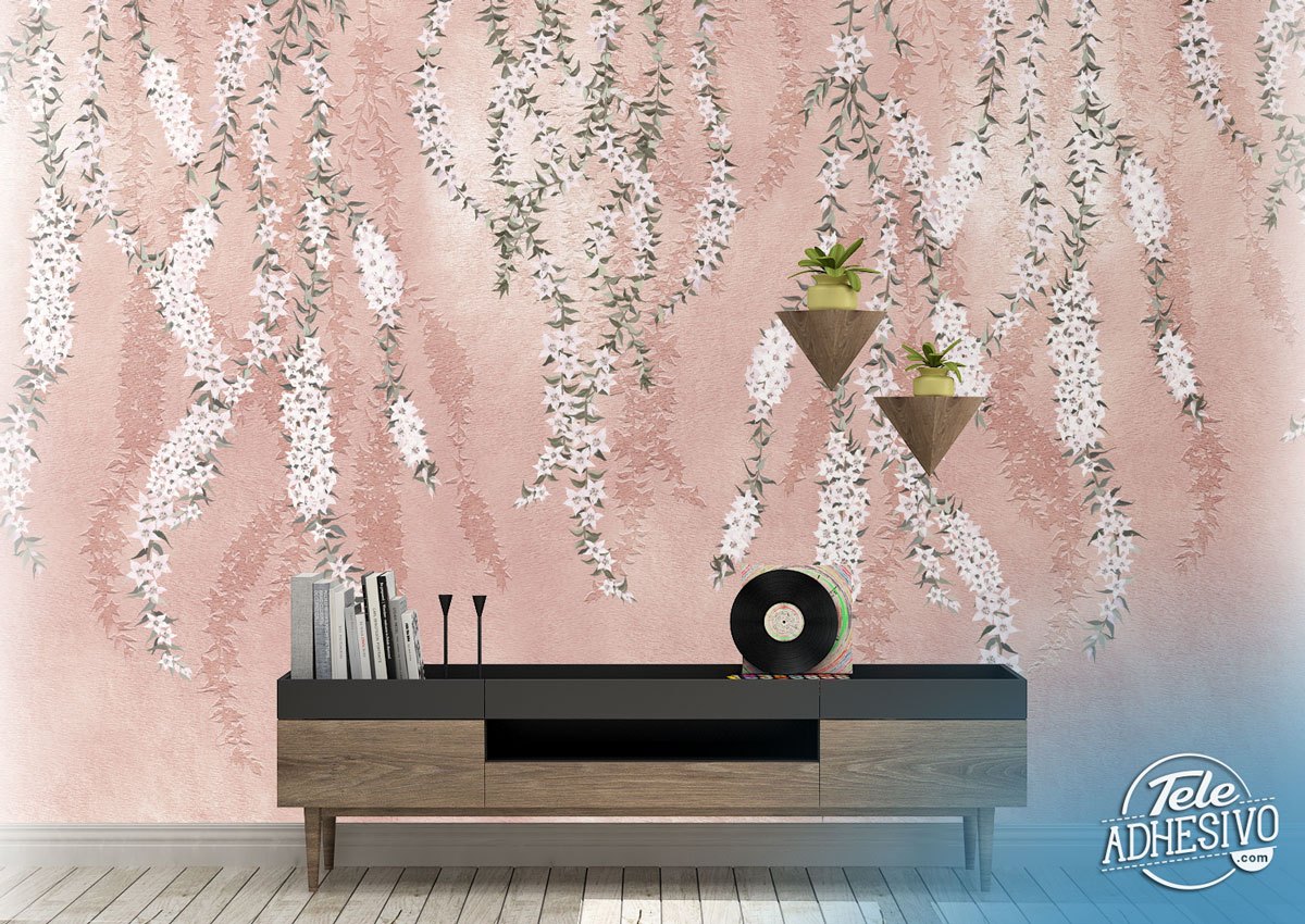 Wall Murals: White Flower Wreaths
