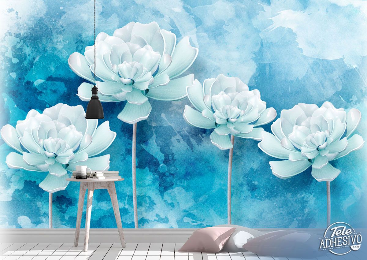 Wall Murals: Flowers Blue background
