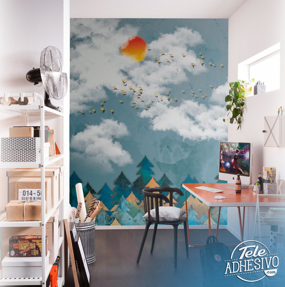 Wall Murals: Pines, Clouds and Birds