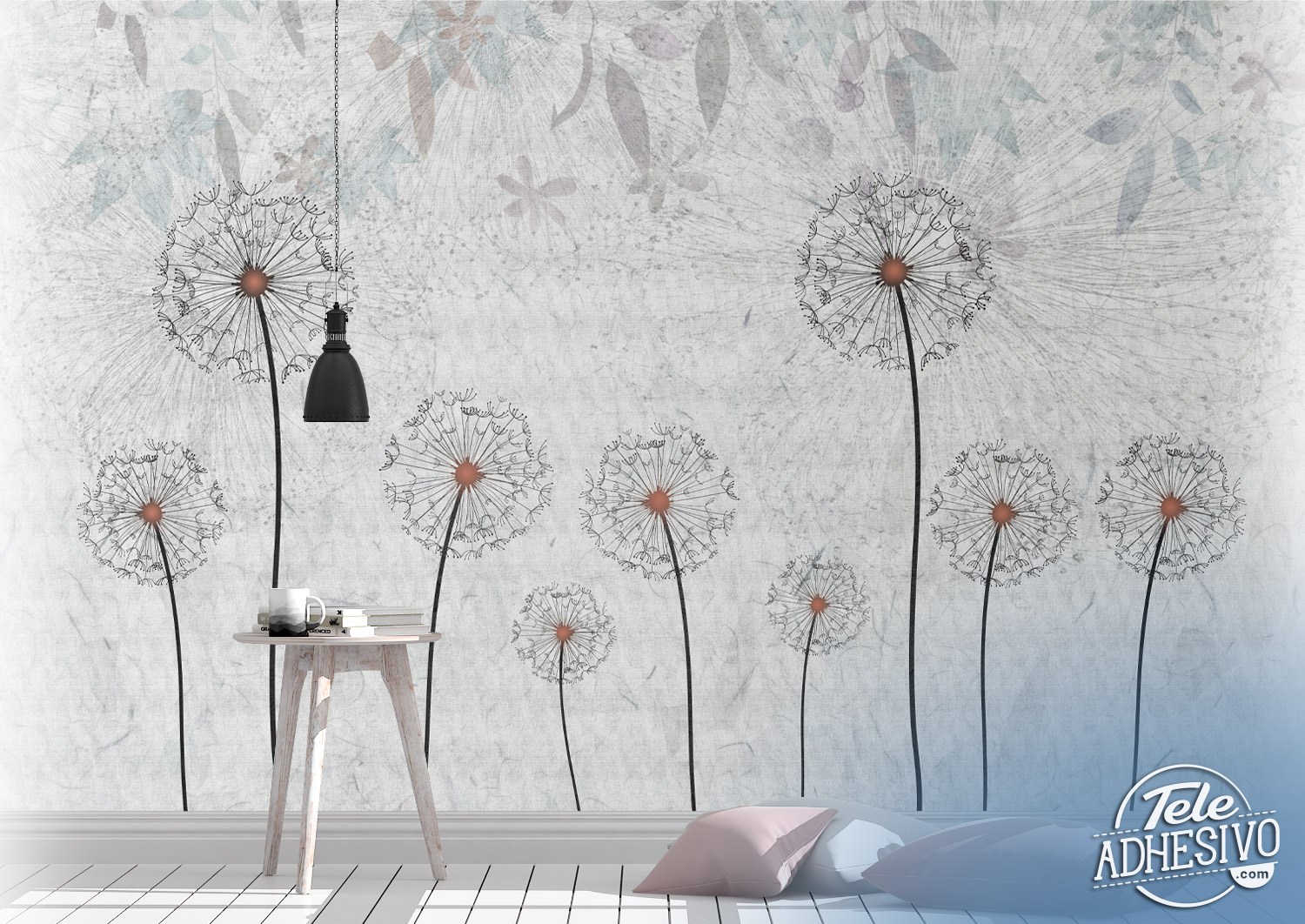 Wall Murals: Dandelions with Grey Background