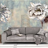 Wall Murals: White Flowers with Print 2