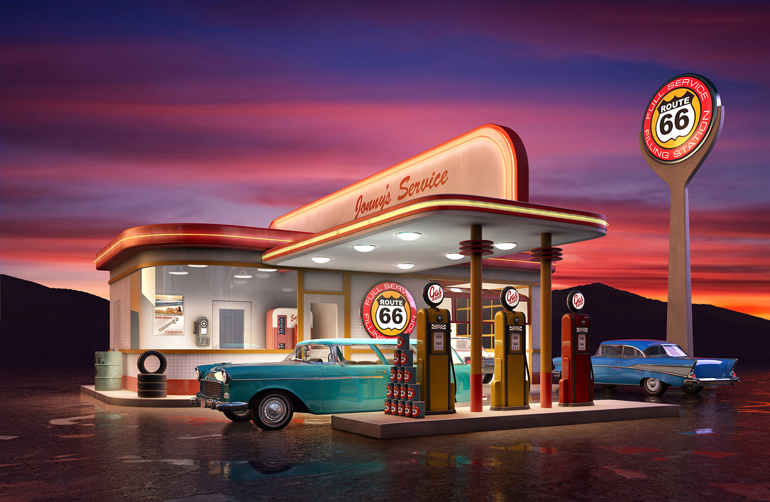 Wall Murals: Route 66 Gas Station