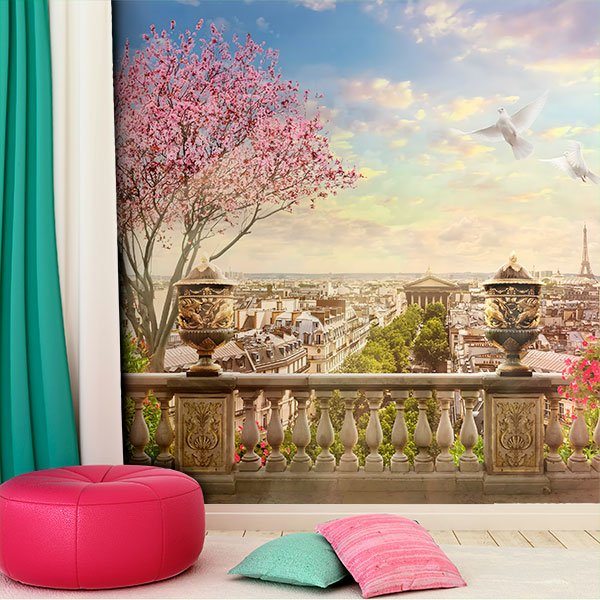 Wall Murals: Terrace in Paris at sunset