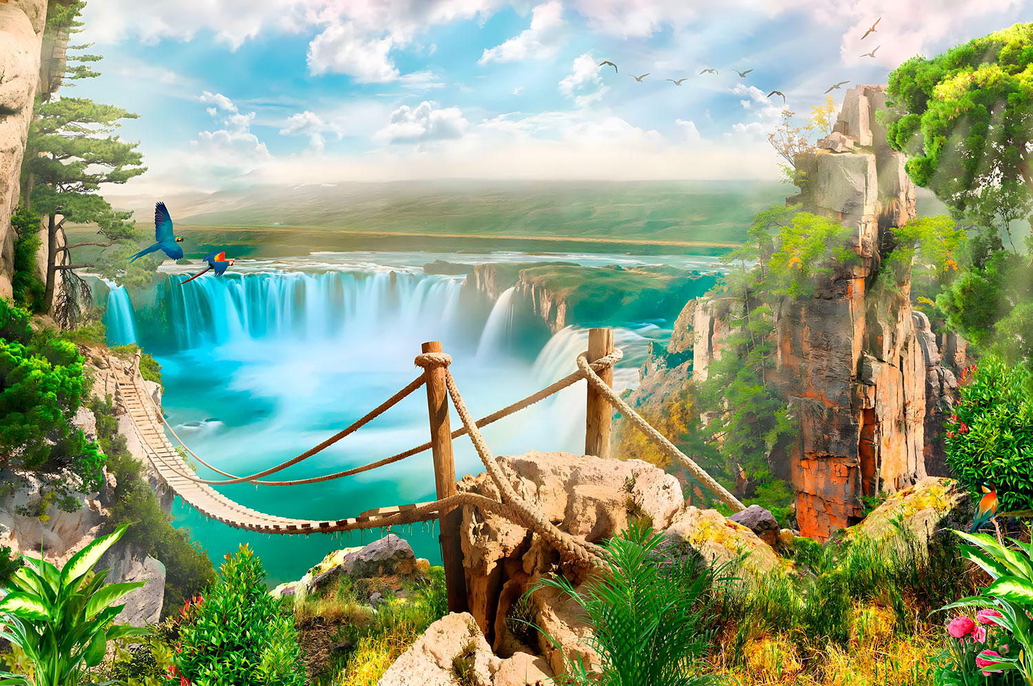 Wall Murals: Bridge over waterfalls
